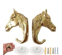 Coat Rack For Wall 2 Pack Solid Brass Horse Head Hook Heavy-Duty Coat Hook Wall-Mounted Bright Gold Pure Copper Coat Hook For Wall For Wardrobe Behind Door Bathroom Bedroom(Length 2.3 in/58mm)
