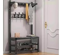 Coat Rack Hall Tree with Storage Bench, Heavy Duty Freestanding Hanger, Industrial Metal Frame Shoe & Clothing Organizer with Hooks, Perfect Entryway Accent Furniture