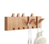 Coat Rack Piano Key - Wall Mounted Wooden Storage Racks | Solid Wood Entryway Organizer | 6 FFlip Top Hooks for Coats Bags Hats Umbrellas | Space Saving Strong Load Bearing