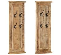 Coat Rack Set 2pc Solid Mango Wood Natural 38x100 cm Wall Mounted Rustic 4 Hooks