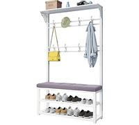 Coat Rack Shoe Bench, 4-IN-1 Hall Tree with Top Storage Shelves and Shoe Storage, Large Entryway Coat Stand Shoe Rack with 10 Hooks, Accent Furniture Metal Frame, 100X30X172CM