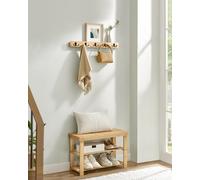 Coat Rack Shoe Bench Set with 5 Double Hooks 3-Tier Bamboo SONGMICS Natural One Size