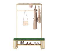Coat Rack Shoe Bench with Storage, 3-in-1 Coat Tree for Entryway Hall Living Room Bedroom, 2-Tier Shoe Storage Shelf With Hooks for Coats, Hats, Gloves