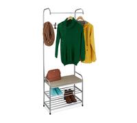 Relaxdays Coat Rack with Shoe Shelf & Bench, made of Metal, Free-Standing, with 4 Hooks, HWD: 173 x 64 x 30 cm, Grey, Steel