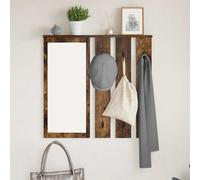 Coat Rack Smoked Oak 84x10x80cm Engineered Wood Wall-Mounted Mirror Shelf Hooks