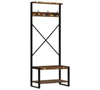 Coat Rack Solid Mango Wood Multicolour 80x40x190 cm Wall Mount +Shelf &Hooks