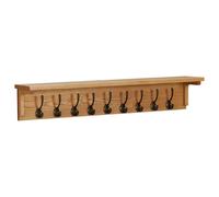 Coat Rack Solid Oak Natural Wood 90cm 9 Hooks Wall Hanger Entryway Compact Slim