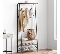 Coat Rack Stand, 3-in-1 Freestanding Hall Tree with Shoe Storage Bench & Double Row Hooks, 60cm Industrial Metal Frame Entryway Storage Shelf for Living Room Bedroom Hallway Entryway Apartment