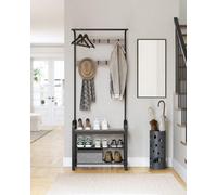 Coat Rack Stand, Free Standing Hall Tree, Coat Stand With Removable Hooks, Bench And Shoe Rack, Height 183 Cm, Steel