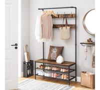 Coat Rack Stand, Large Hall Tree With Bench And Shoe Storage, 9 Hooks, Shoe Rack, Hanging Rail, Rustic Brown And Black
