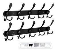Coat Rack Wall Hooks Hanger,ANEDER Heavy Duty Wall Rack with 5 Tri Hooks, Screws/Self-adhesive Installation Wall Mounted Hooks for Coat Hat Towel Purse Robes Mudroom Bathroom Entryway (Black, 2 Packs)