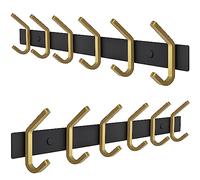 Coat Rack Wall Mount - Black and Gold Hook Rail with 6 Double Coat Hooks, 17 Inch Stainless Steel Wall Hooks for Entryway, Bathroom, Bedroom, Closet, Towel, Hat, Bag, Heavy Duty Organizer - 2 Pack