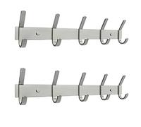 Coat Rack Wall Mount - Brushed Nickel 15 Inch Stainless Steel Hook Rail with 5 Heavy Duty Double Coat Hooks - Wall Mounted Coat Hanger for Entryway, Bathroom, Bedroom, Towel, Hat Organizer - 2 Pack