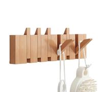 Coat Rack Wall Mount - FlippDown Wall Hook Rack with 6 Hooks, Natural Wood Ẃall Mounted Piano Coat Ŕack, Hat Organizer Hanger Wooden, Piano Coats Racks Walls Mount, Walls Hooks for Courtyard Entrnce