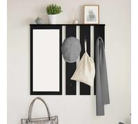 Coat Rack Wall-Mounted Black Oak Engineered Wood 84x10x80cm Mirror Shelf Hooks
