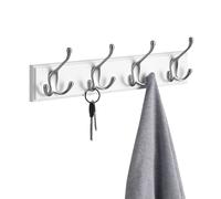 SONGMICS Coat Rack, Wall-Mounted Coat Rack, Coat Hook with 4 Tri-Hooks, Hook Rack for Bags, Coats, for Hallway, Living Room, Bedroom, White and Silver LHR030E01