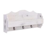Coat Rack Wall Mounted Floating White Paulownia Wood 50x10x23cm Shelf & 3 Hooks