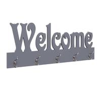 Coat Rack Wall Mounted Grey MDF with Copper Hooks WELCOME 74x29.5 cm Home Entry