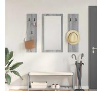 Coat Rack Wall-Mounted Grey Sonoma 96x90cm Eng Wood Mirror+Hooks Shelf for Hall