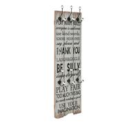 Coat Rack Wall-Mounted Multicolour MDF 120x40cm 6 Metal Hooks Vintage Home Quote