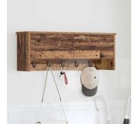 Coat Rack Wall-Mounted Old Wood 80x20x30cm Engineered Wood 2 Shelves Hooks 2Drs