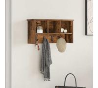 Coat Rack Wall-Mounted Smoked Oak 50x16x26cm Engineered Wood 3 Shelves Hooks UK