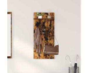 Coat Rack Wall-Mounted Smoked Oak Engineered Wood 40x10x90cm Modern Shelf Hooks