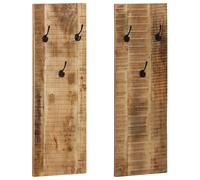 Coat Rack Wall-Mounted Solid Mango Wood 36x110x3cm Brown Gold 2pcs Retro Large