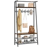 Coat Rack with Shoe Bench, 4-in-1 Freestanding Hall Tree with 5 Hooks & Metal Frame, Entryway Storage Organizer with Adjustable Feet, Rustic Brown for Hallway Living Room Bedroom, Height 181cm