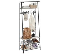 Coat Rack with Shoe Bench, 4-in-1 Freestanding Hall Tree with 5 Hooks & Metal Frame, Entryway Storage Organizer with Adjustable Feet, Rustic Brown for Hallway Living Room Bedroom, Height 181cm