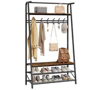 Coat Rack with Shoe Bench, 4-in-1 Freestanding Hall Tree with 5 Hooks & Metal Frame, Entryway Storage Organizer with Adjustable Feet, Rustic Brown for Hallway Living Room Bedroom, Height 181cm