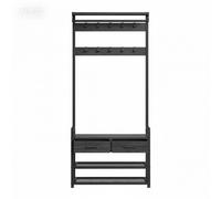 Coat Rack with Shoe Bench and 2 Fabric Drawers, Ink Black