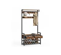 Coat Rack with Shoe Bench and 2 Fabric Drawers, Vintage Brown + Ink Black