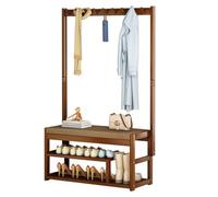 Coat Rack with Shoe Bench, Bamboo Hall Tree with 2 Tier Shoe Rack and 8/9 Hooks, Freestanding Shoe and Clothes Rack for Entrance, Hallway, Living Room (97 * 29 * 168cm)