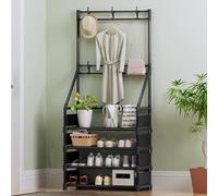 Coat Rack with Shoe Storage 5 Tier Metal Frame Coat Stand Shoe Rack with 8 Hooks and Bench Hall Tree 60CM Wide