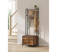 Coat Rack With Shoe Storage, Hall Tree With Bench, 7 Hooks And Top Shelf, For Hallway, Bedroom, Rustic Brown & Black