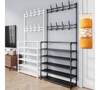 Coat Rack with Shoe Storage Large Coat Rack Stand Industrial with Hooks and Shoe Clothes Hat Shelf Metal Frame for Bedroom Living Room Hallway (with 8 Hooks) Freestanding(Black,4-Tier)