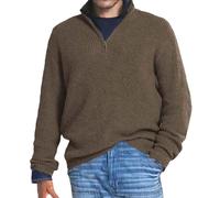 Coat Signed Collar and Zipper Wool Knitted Long Sleeve Wool Solid Color Spring and Autumn Sweater Front, brown, M