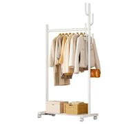 Coat Stand Freestanding Clothes Stand Metal with small wheels Organiser Clothes, 4 Hooks, Wheels, Easy Moving for Hallway, Bedroom and Office, White