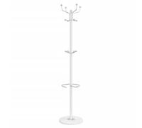 Coat Stand with Umbrella Holder, White, 180 cm, Made of Powder-Coated Iron and Marble Base, 12 Hooks for Hallway, Entrance, Living Room, Storage