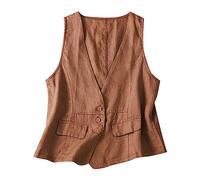 Coat with Faux Fur Women Sleeveless Vest for Women Retro V Neck Casual Thin Beautiful Earrings, orange, L