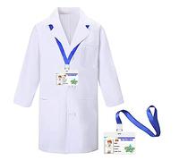 CoatCool Kids Doctor White Lab Coat with ID Card - Cotton Scientist Dress Up Costume for Children Science Role Play, School Student, Vet - Boys and Girls