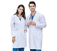 CoatCool Lab Coat Women Men, White Medical Coat Cotton Doctors Costume Scientist Coat, Unisex Lab Coats Laboratory White Coat Chef Coat Long Sleeves Fancy Dress Labcoat for Cosplay School Student, M