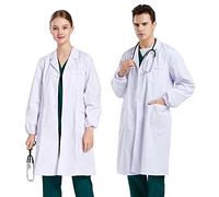 CoatCool White Lab Coat, Women Mens Scientist Coat Cotton Lab Coats Doctors Coat Medical Coat, Long Sleeves Chemistry Labcoat Nurse Coat Food Coats Adult Dress Up Costume with 3 Large Pockets, M