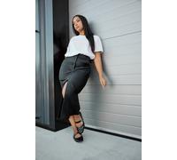 Yours Curve Coated Split Hem Midaxi Skirt - Women's - Plus Size Curve Black