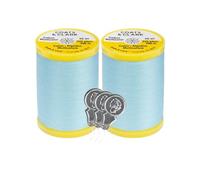 Coats & Clark Cotton All Purpose Sewing Thread 100% Mercerized Cotton 225 Yards Each Spool S970 2 Pack Bundle with 3 Bella's Crafts Needle Threaders (ICY Blue)