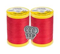 Coats & Clark Cotton All Purpose Sewing Thread 100% Mercerized Cotton 225 Yards Each Spool S970 2 Pack Bundle with 3 Bella's Crafts Needle Threaders (Atom Red)