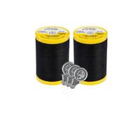 Coats & Clark Cotton All Purpose Sewing Thread 100% Mercerized Cotton 225 Yards Each Spool S970 2 Pack Bundle with 3 Bella's Crafts Needle Threaders (Black)
