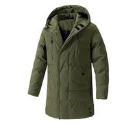 Coats for Men UK Clearance Winter Puffer Jacket Quilted Padded Down Coat Mid Length Hooded Windbreaker Winter Warm Overcoat Padded Cotton Outwear Puff Jacket with Pockets UK Size 10-22