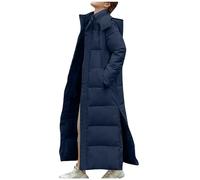 Coats for Women UK Maxi Long Hooded Puffer Coat Full Length Quilted Jacket Plus Size Long Padded Jackets Zip Up Overcoats Side Split Warm Coats Windbreaker Windproof Overcoat Outerwear Winter Coat